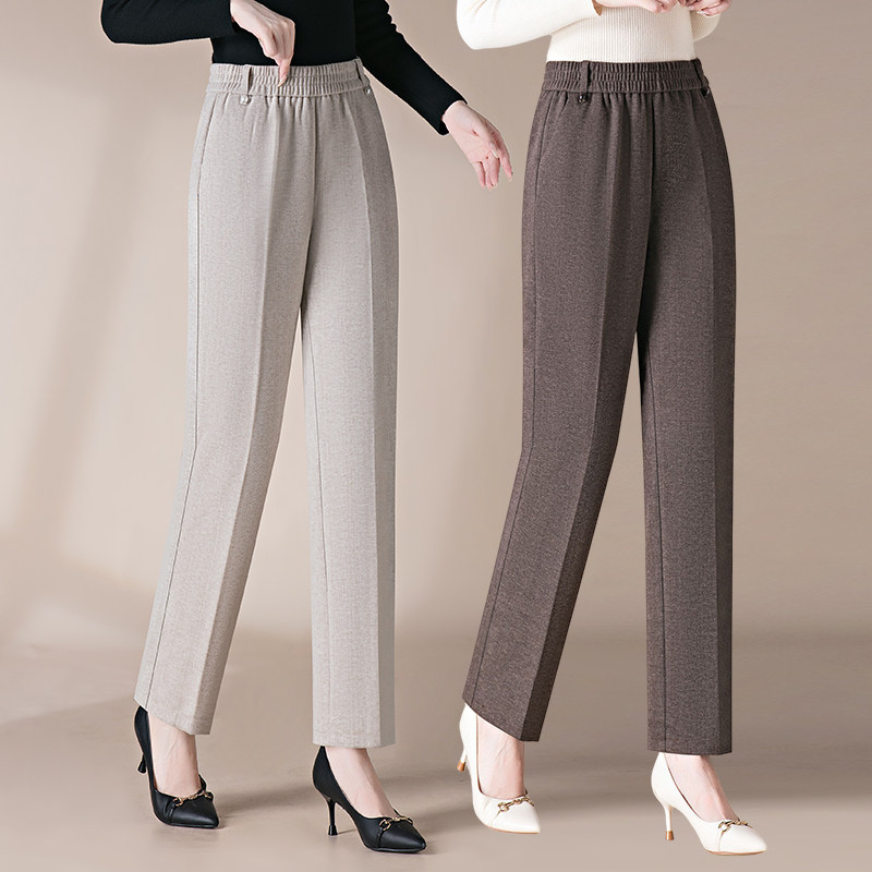 羊毛呢妈妈裤子加绒直筒裤大码外穿中老年女装宽松西裤垂感休闲裤