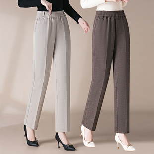 羊毛呢妈妈裤子加绒直筒裤大码外穿中老年女装宽松西裤垂感休闲裤