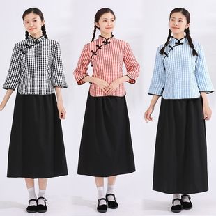 民国学生服装女五四运动演出套装朗诵合唱复古班服五四青年中山装