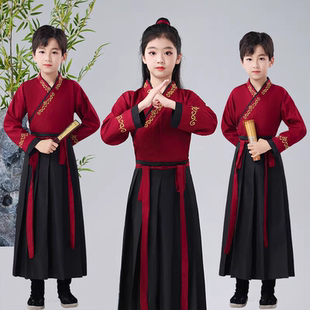儿童国学服男童古装汉服国学女童小学生表演服三字经书童演出服装