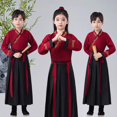 儿童国学服男童古装汉服国学女童小学生表演服三字经书童演出服装
