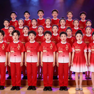 儿童中国风合唱服装六一红色爱国演出服小学生朗诵演讲比赛表演服