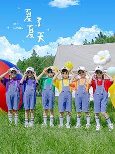 儿童啦啦队演出服幼儿园背带裤表演服装小学生合唱班服运动会套装