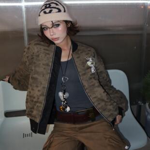 Human Voices迷彩破洞士兵鹰标棉服宽松男女棒球夹克外套秋冬潮流