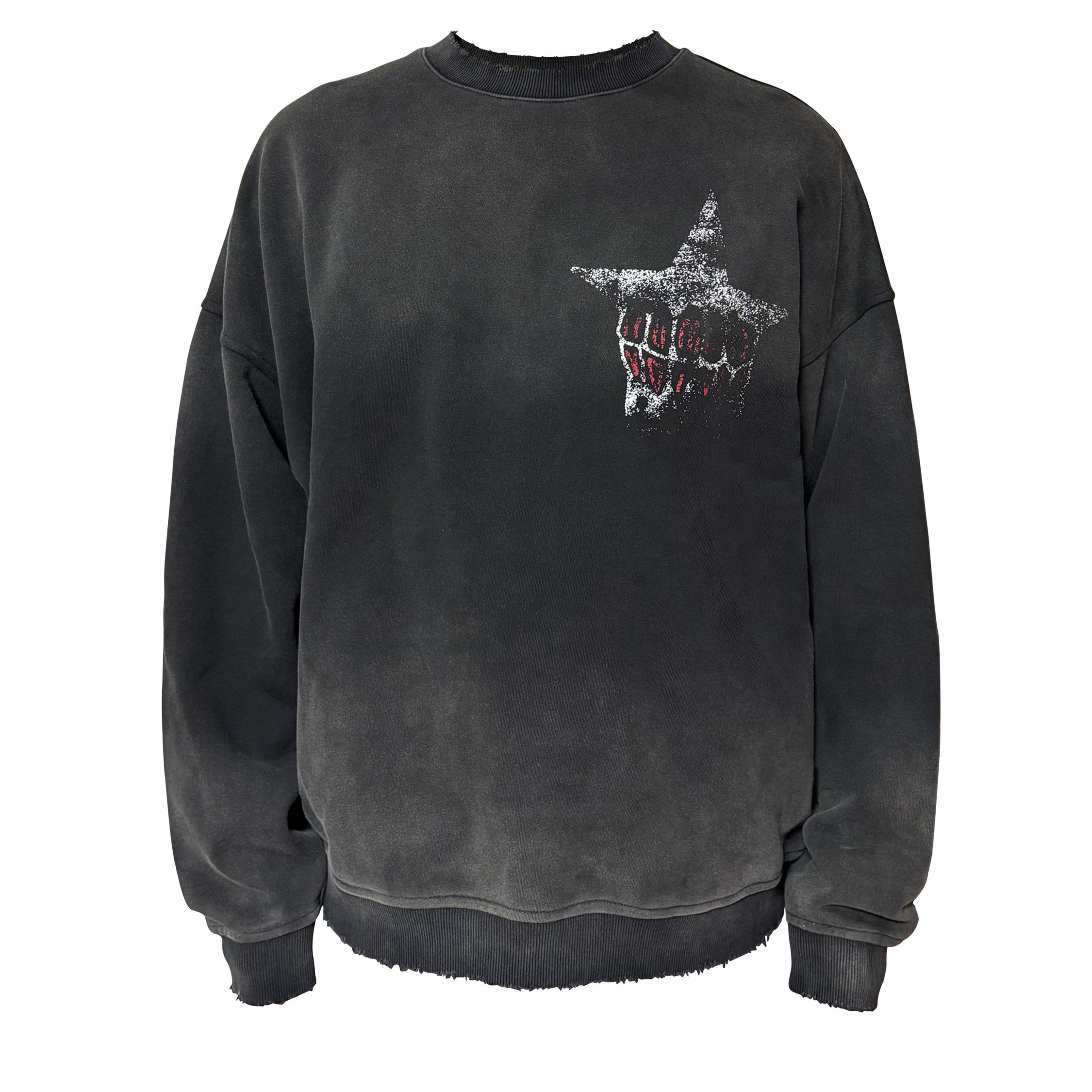 Human Voices星星乐谱水洗做旧破坏圆领卫衣男女重磅宽松套头外套