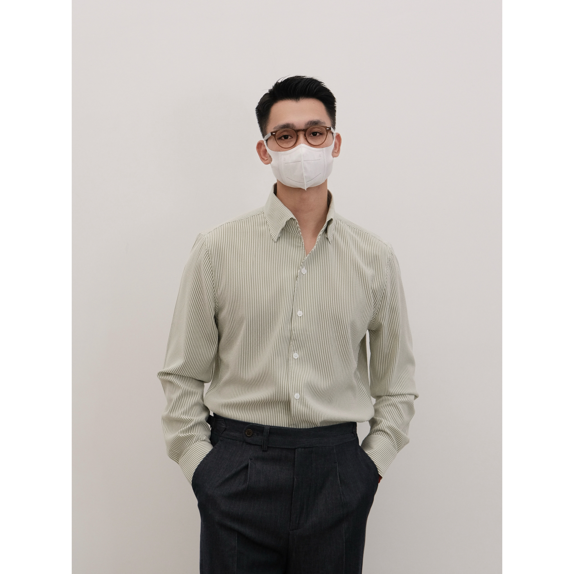 长袖泡泡纱条纹高定衬衫