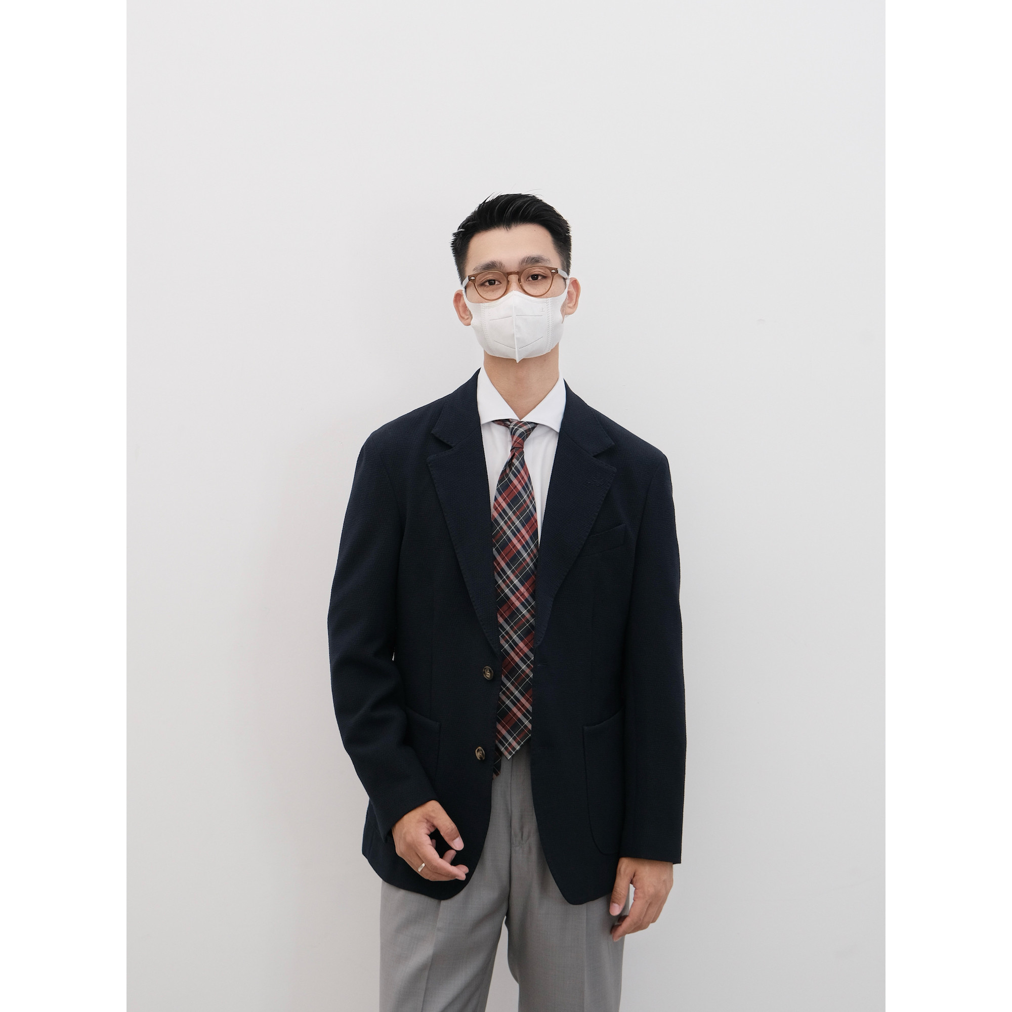 何青菜/242032 复古定制人字纹泡泡纱平驳领休闲商务单西男士上衣