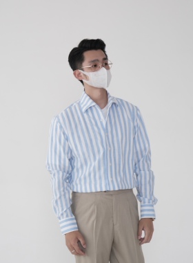 何青菜/241019 春夏意式一片领经典条纹舒适透气合身款长袖衬衫男