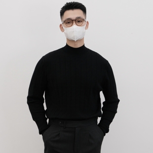 秋冬保暖打底毛衣 半高领纯色条纹3%桑蚕丝男长袖 何青菜 24947新款