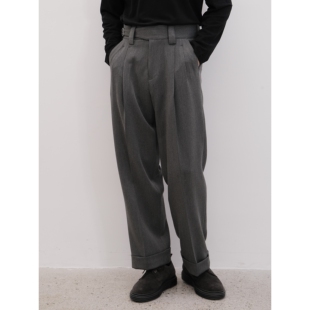 24x008 直筒免熨双褶长西裤 意式 男士 半廓尔格阔腿调性西裤 何青菜