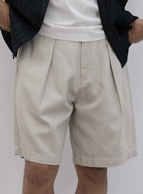 何青菜/255826 夏季简约男士短裤宽松直筒潮流百搭质感水洗五分裤