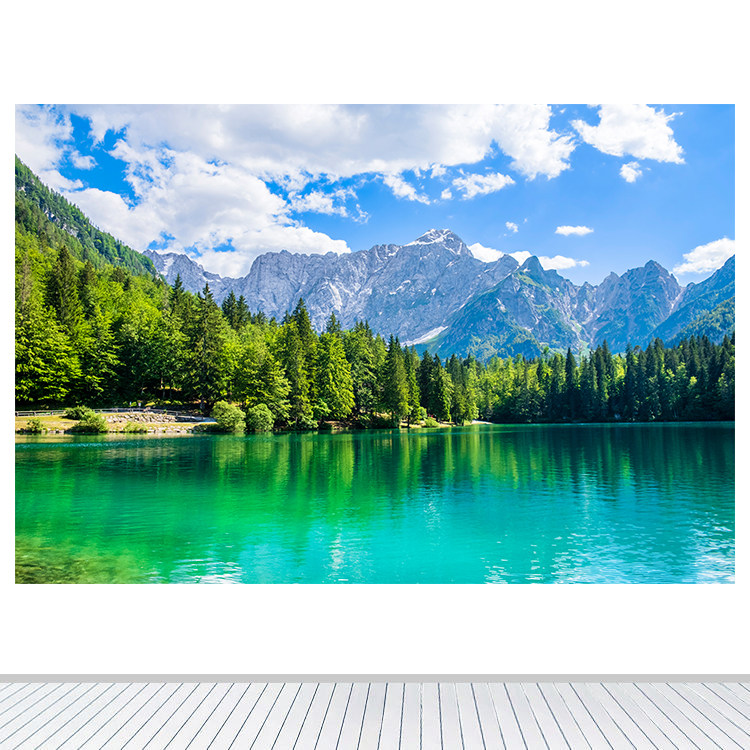 蓝天白云客厅装饰画湖泊湖水卧室餐厅墙贴画青山山峰山脉壁画自粘 - 实物图