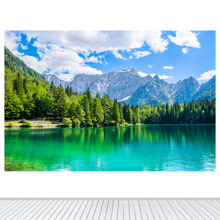 蓝天白云客厅装饰画湖泊湖水卧室餐厅墙贴画青山山峰山脉壁画自粘