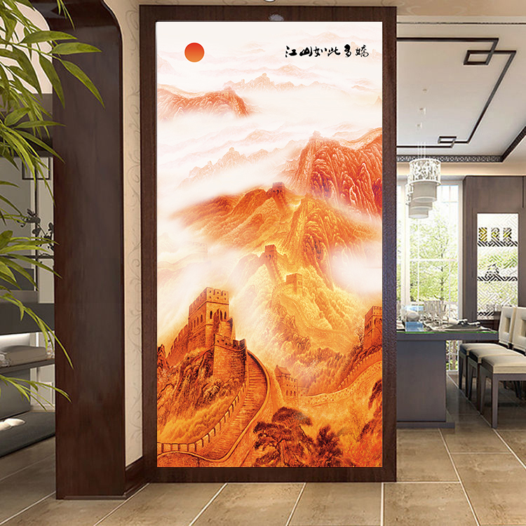 金色万里长城客厅玄关装饰画江山如此多娇走廊过道墙贴画壁画自粘