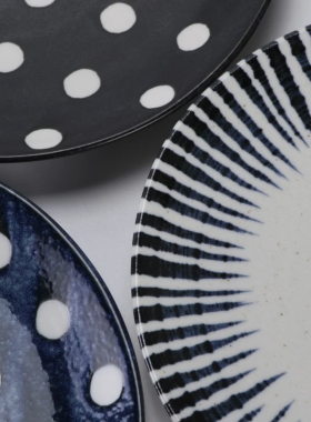 日本进口TheLight Porcelain超轻量日式陶瓷条纹餐具套装盘子饭碗