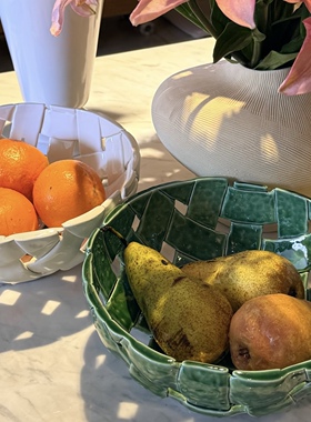 出口丹麦北欧 Plait手工编织果盘陶瓷水果盘零食收纳篮24宽*10高