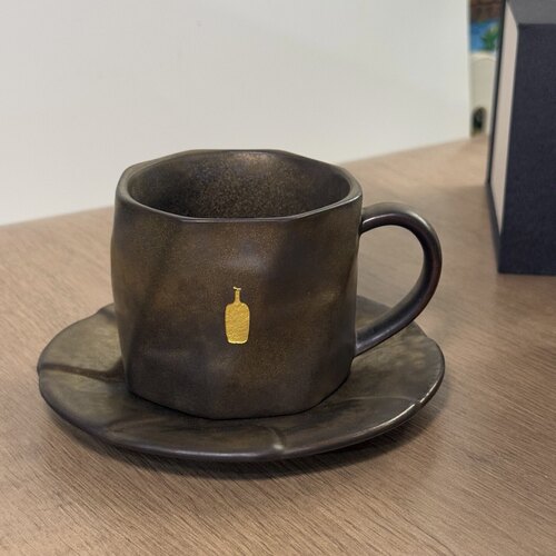 日本BlueBottle小蓝瓶限定款陶瓷咖啡杯加碟黑金色