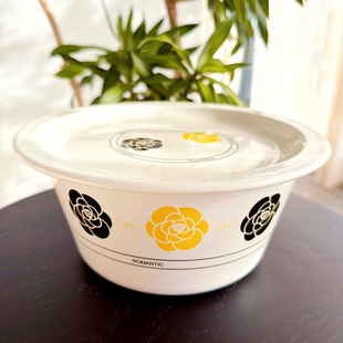 20cm猪油盆带盖加厚搪瓷盆汤盆保鲜碗盆储料罐可加热耐高温釉下彩