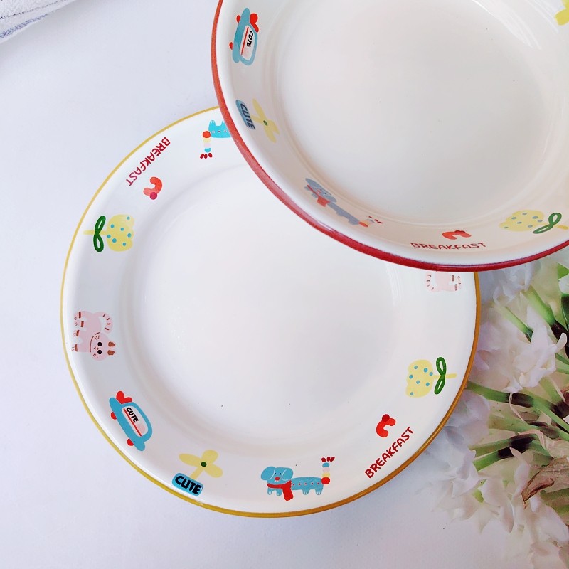 搪瓷碗盘加厚家用可爱米饭碗餐盘菜盘宝宝餐具釉下彩耐高温摔不碎,餐饮具,碗,淘宝优惠券,粉丝福利购,淘宝优惠卷