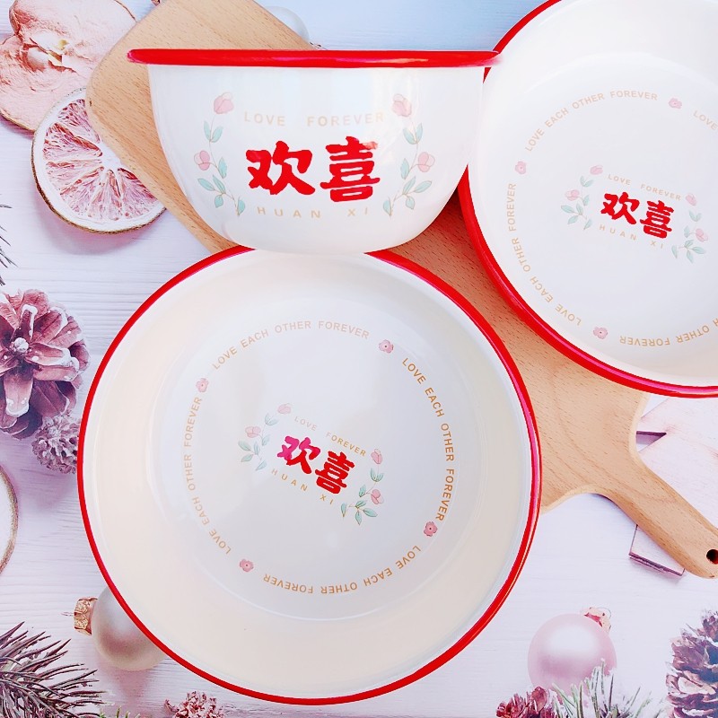 欢喜搪瓷餐具加厚碗 盘带盖 烤盘 米饭碗 釉下彩 耐高温 摔不碎,餐饮具,餐具瓷器套装,淘宝优惠券,粉丝福利购,淘宝优惠卷