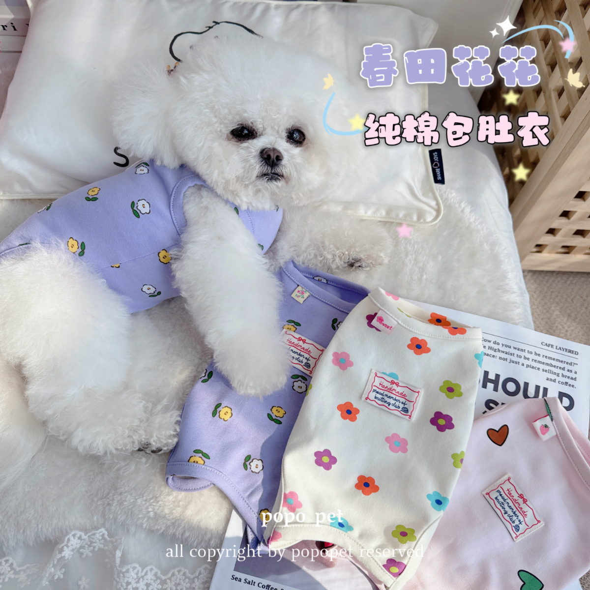 碎花包肚衣！纯棉透气 无袖护肚 四季款宠物衣服猫咪狗狗术后背心