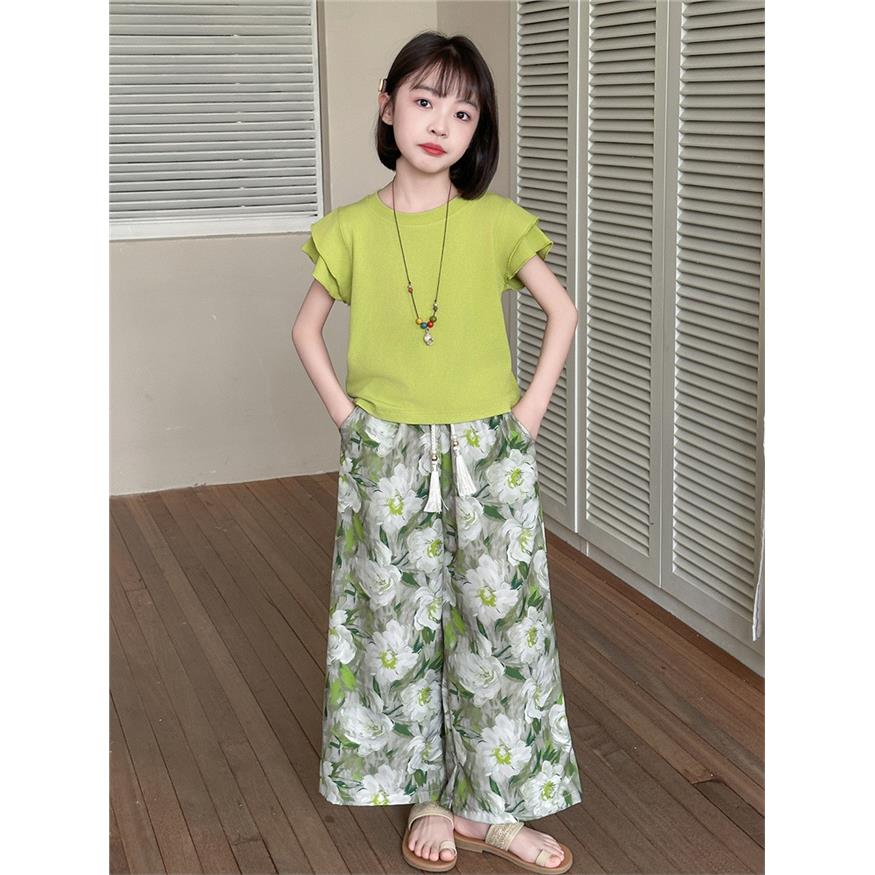 女童夏季荷叶边短袖套装
