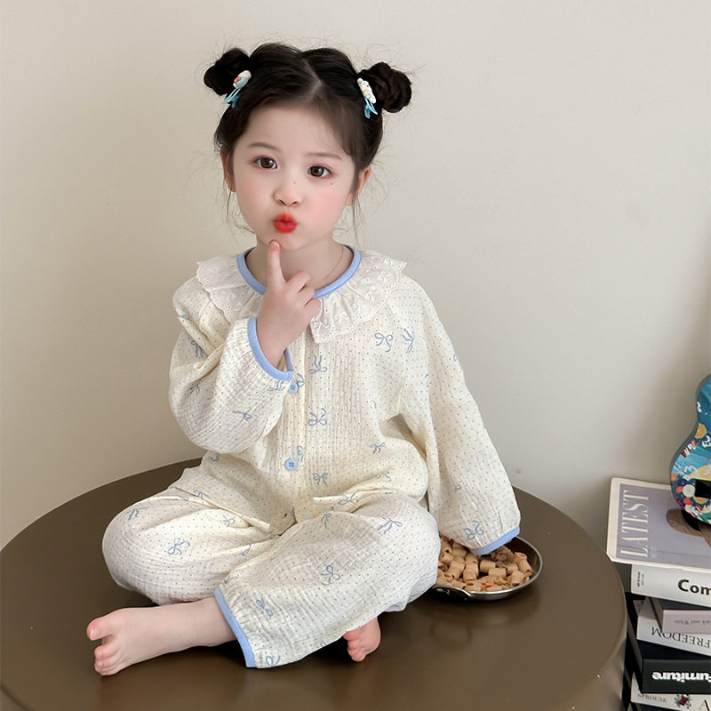 女童春秋款棉布睡衣套装宝宝长袖棉布1-6岁居空调服新款2026春