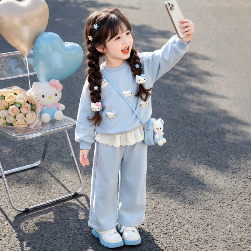 女童猫咪套装春秋新款2026女宝超好看儿童早春休闲卫衣春装两件套