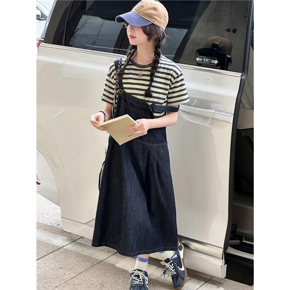 新款女童休闲牛仔背带裙