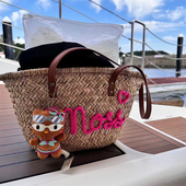 可定制字母草编包甜美花朵海边度假法式 编织单肩大容量托特沙滩包