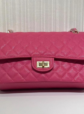 韩国东大门骚粉色小香风通勤结婚包菱格链条包球纹牛皮单肩斜挎包