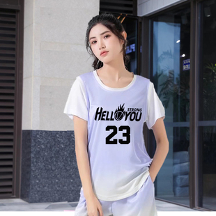 短袖篮球服套装女高中生比赛服装有袖球衣假两件定制班服印字号