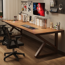 整板实木书桌书房家用长条办公桌工作台自然边桌子卧室台式电脑桌