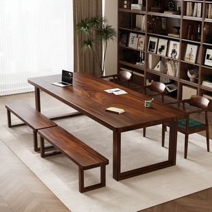 去客厅化实木大书桌南美胡桃木大板桌家用书房书桌工作台大长桌子