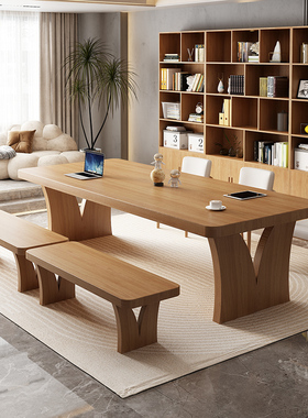 客厅实木大板桌原木长条桌书桌茶桌一体家用办公桌工作台阅读桌子