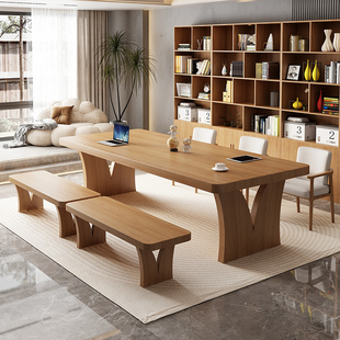 客厅实木大板桌原木长条桌书桌茶桌一体家用办公桌工作台阅读桌子