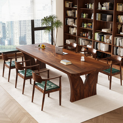 南美胡桃木书桌实木大板桌长桌客厅家用办公桌茶餐桌一体化大桌子