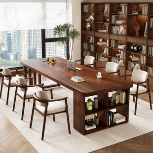 南美胡桃木书桌书柜一体实木大板桌客厅家用长桌茶餐桌储物大桌子