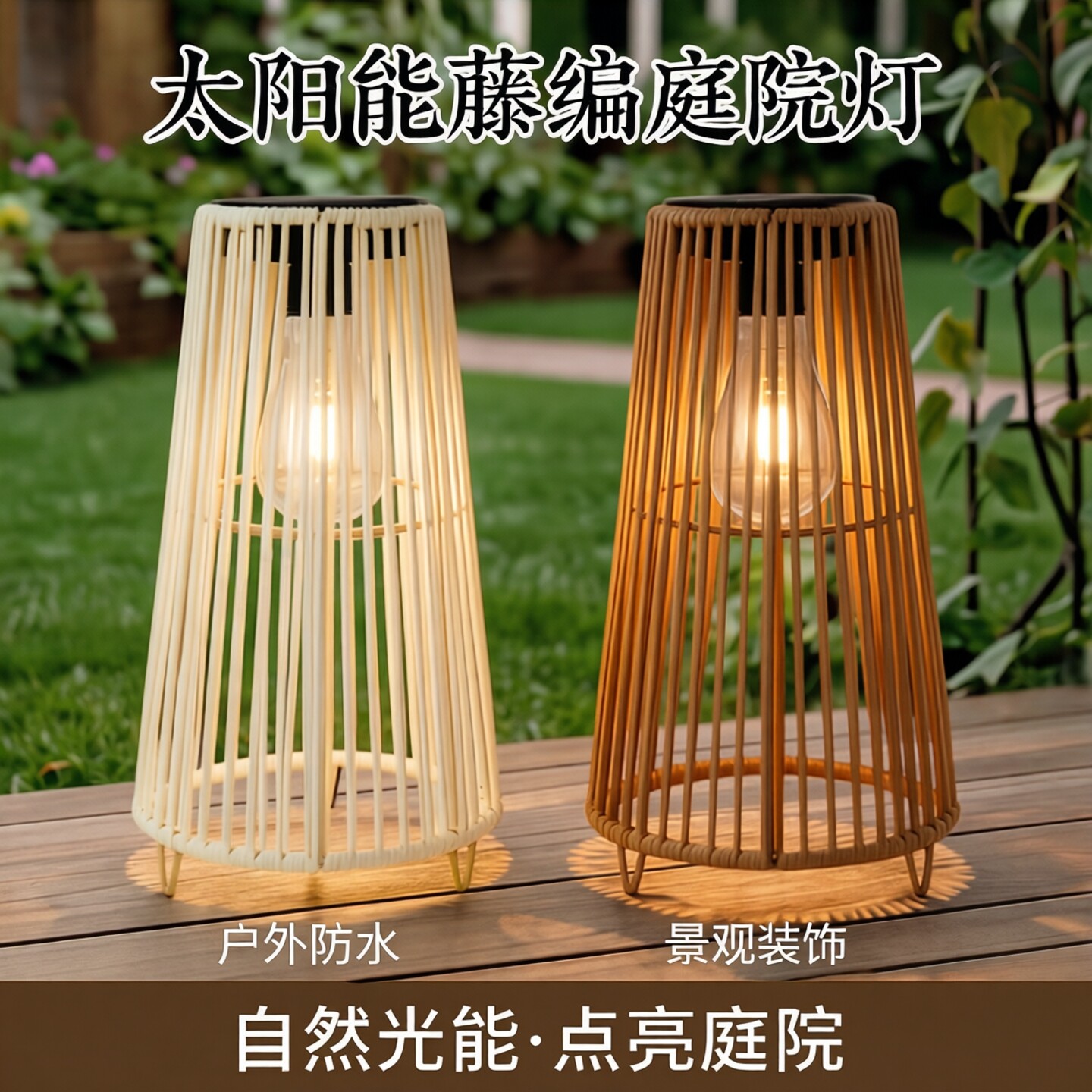 太阳能藤编防水庭院景观灯