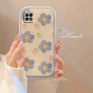 ins风男女款 A53手机壳简约油画小蓝花a53软胶防摔个性 适用于OPPO