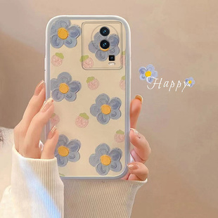 适用于VIVOIQOONEO7竞速版手机壳潮牌防摔全包式软胶套小香风潮牌创意草莓蓝花简约