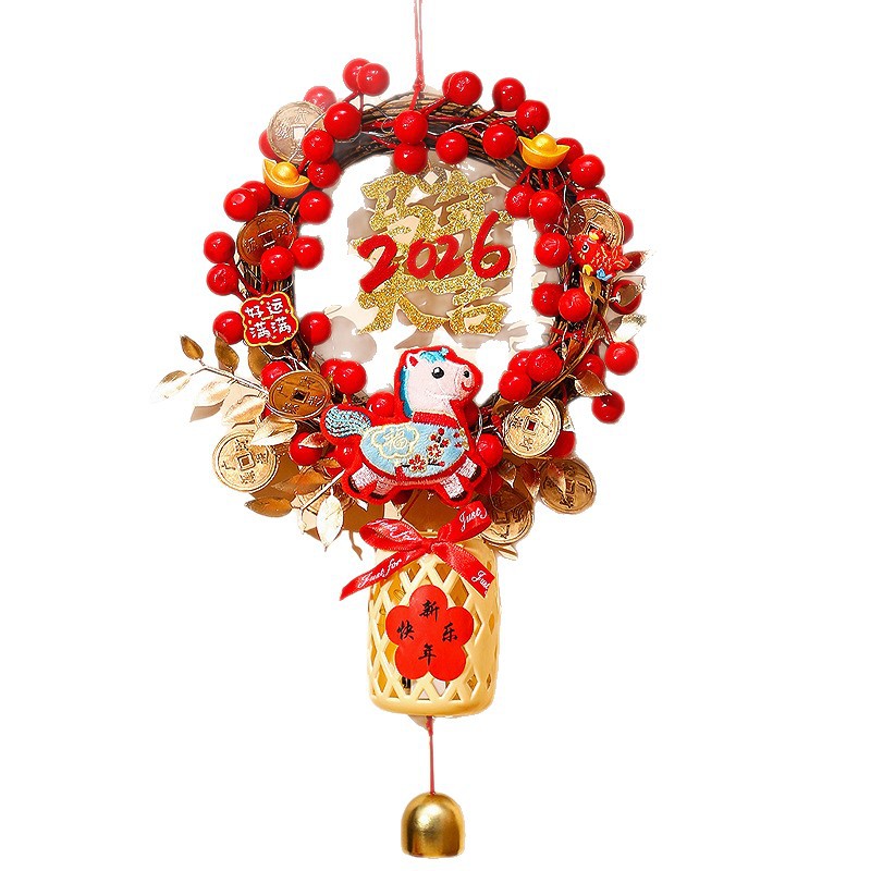 春节装饰挂件2026马年福字挂饰红果花环门挂新年氛围场景布置年货