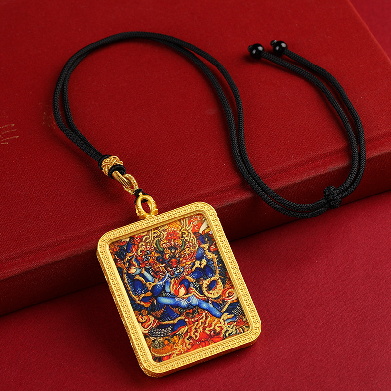 藏式唐卡半手绘描金大威