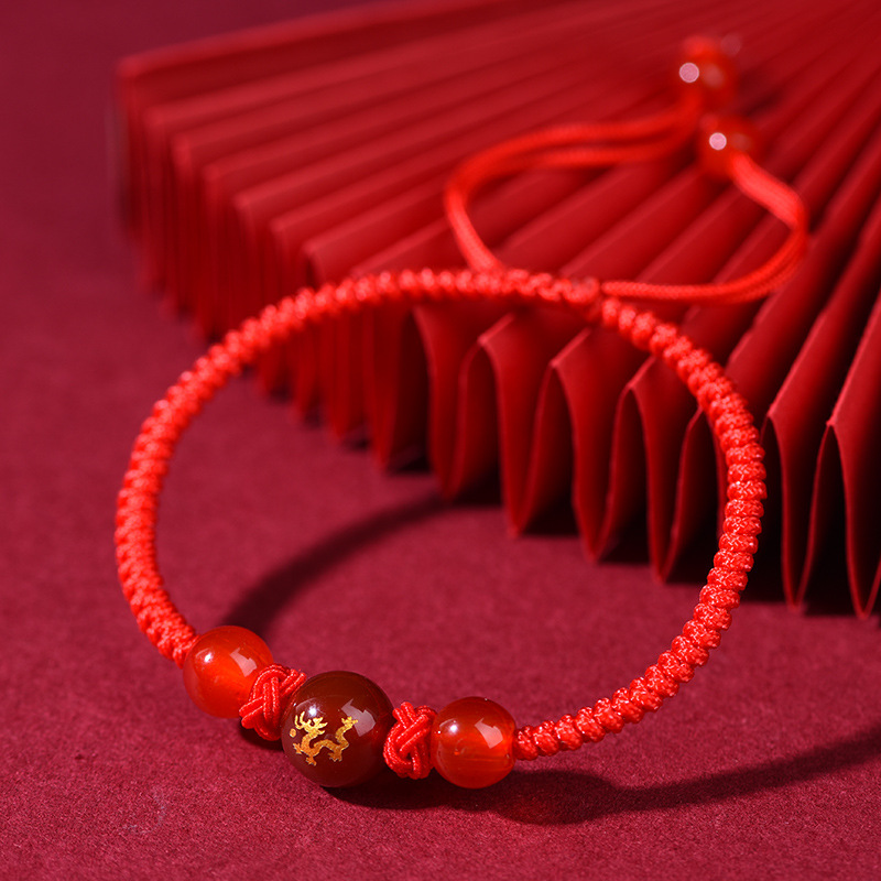 本命年红绳手链女红玛瑙
