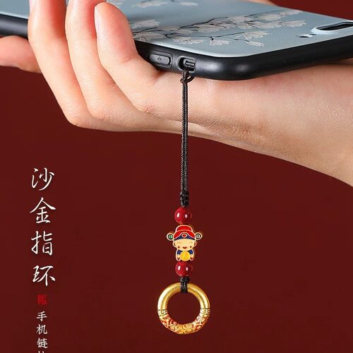 沙金小财神朱砂手机挂件