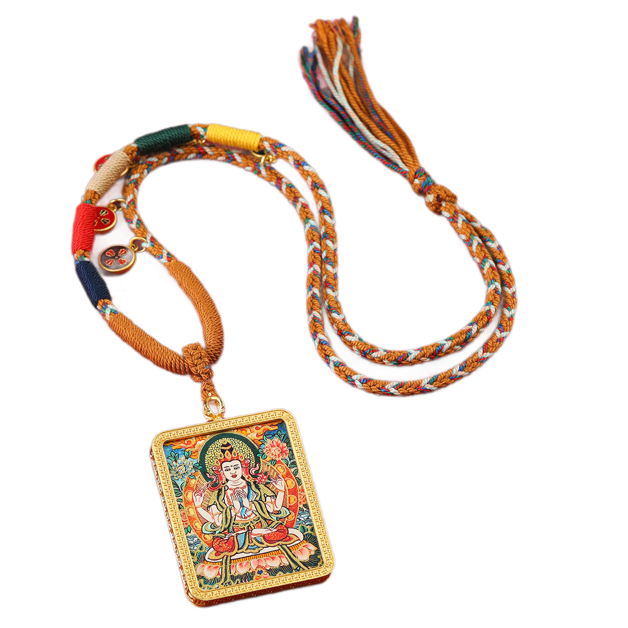藏式项链挂坠绳唐卡吊坠五爷吊坠寺庙文创八大守护神手工编织棉绳
