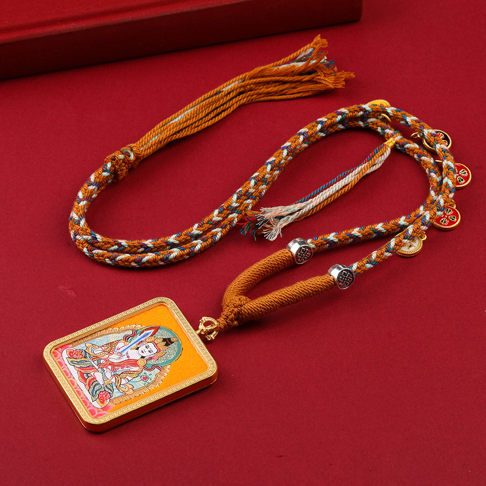 藏式唐卡半手绘粗矿描金八大守护神唐卡藏式吊坠生肖本命佛项链
