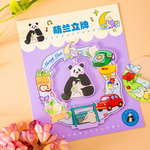 熊猫亚克力立牌创意卡通动漫熊猫花花荷叶插卡桌面摆件摇摇乐礼品