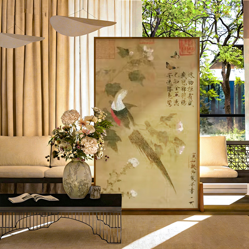 宋氏美学新中式实木落地屏风隔断客厅玄关卧室茶室可移动座屏古画