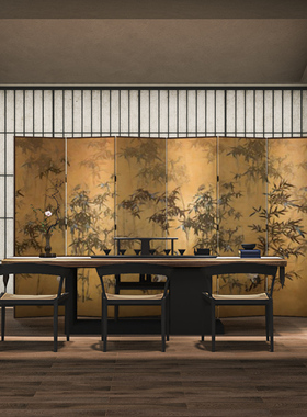 新古典中式屏风隔断客厅酒店装饰折叠可移动茶室实木折屏古画仙鹤